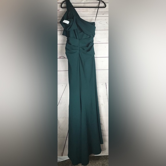 Betsy & Adam One Shoulder Green Dress - 4 - Picture 2 of 6
